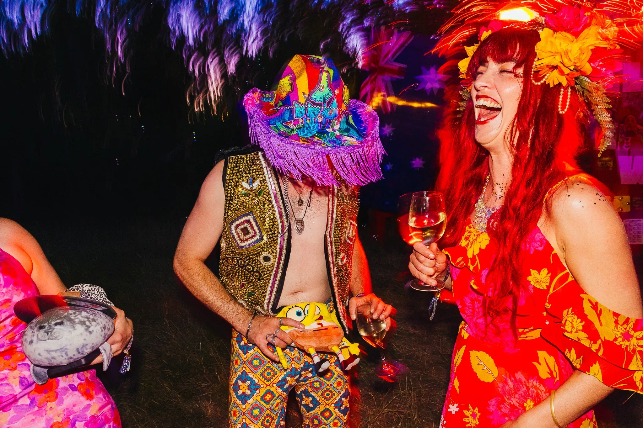 Guests in festival outfits at a wedding party