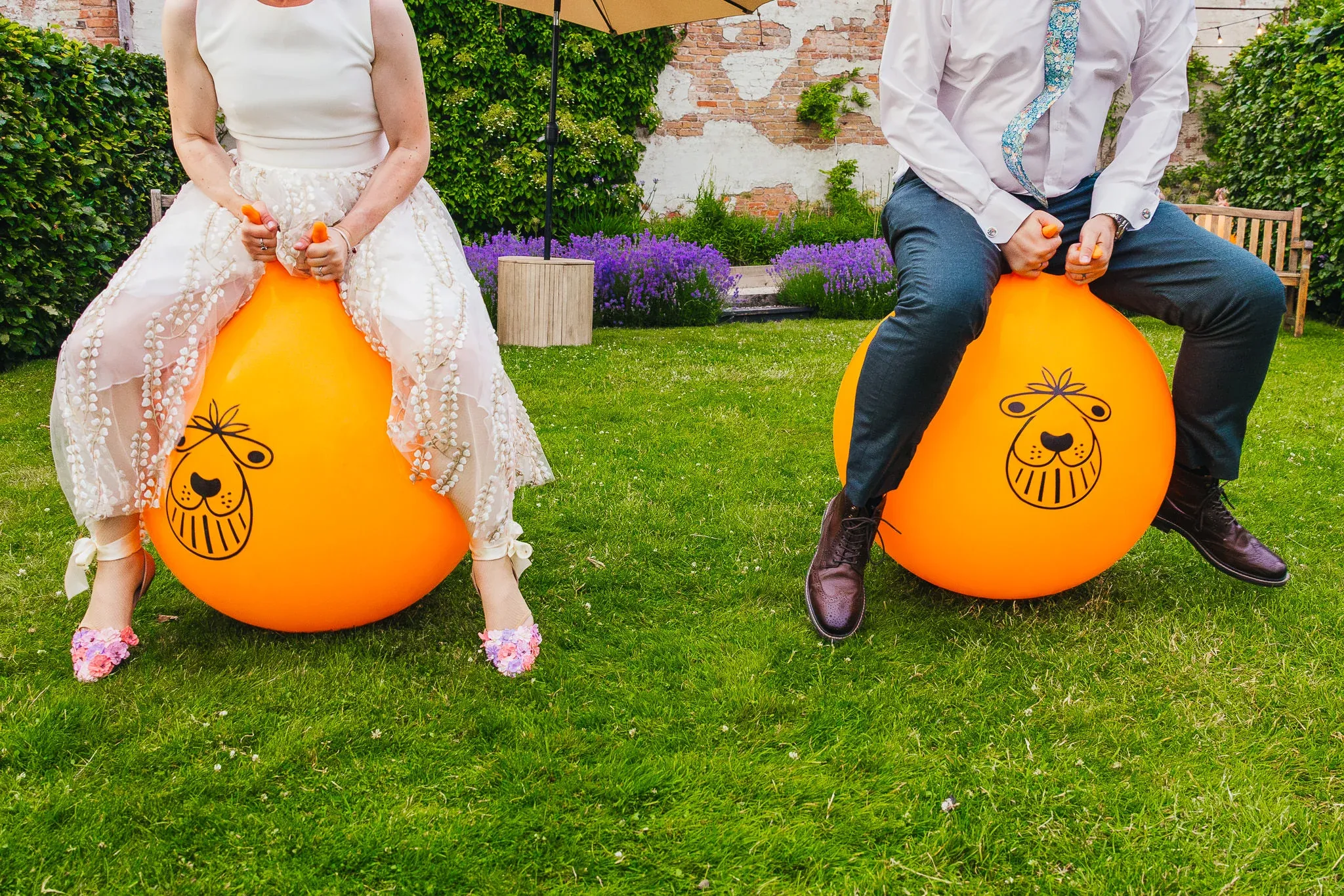 Guests on space hoppers at Pipperly Walled Garden