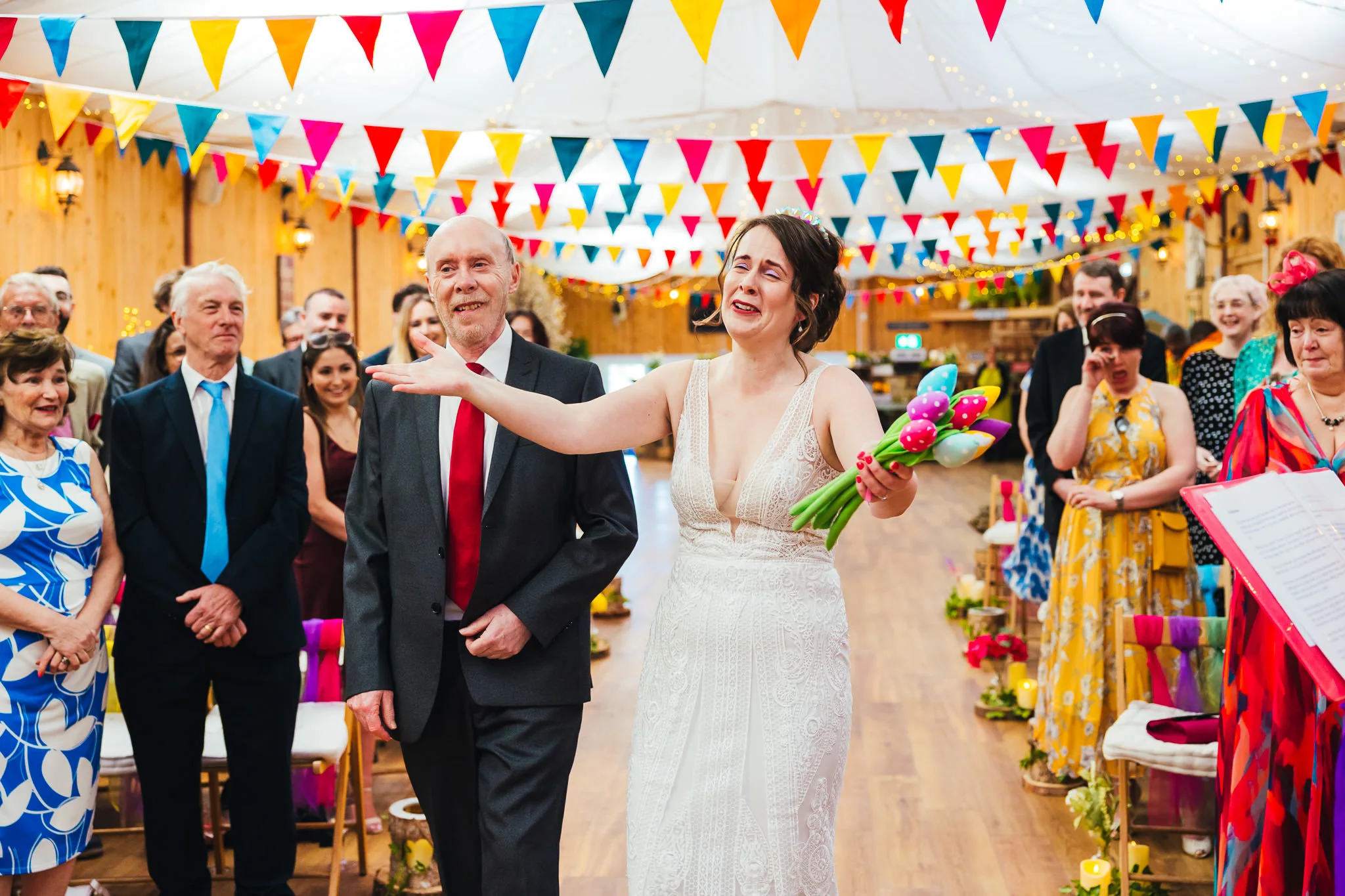 Bride getting emotional walking down the aisle