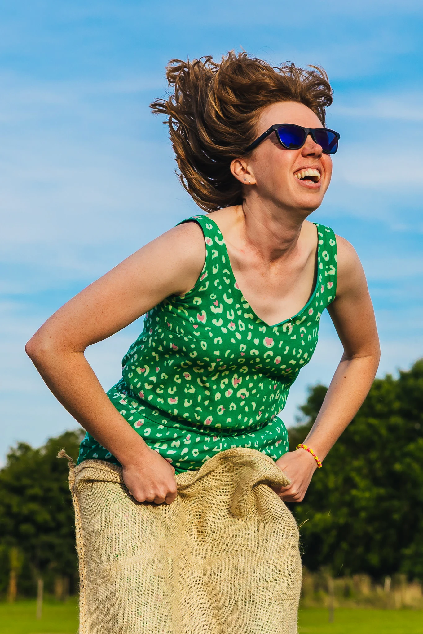 Guest mid jump in a sack race